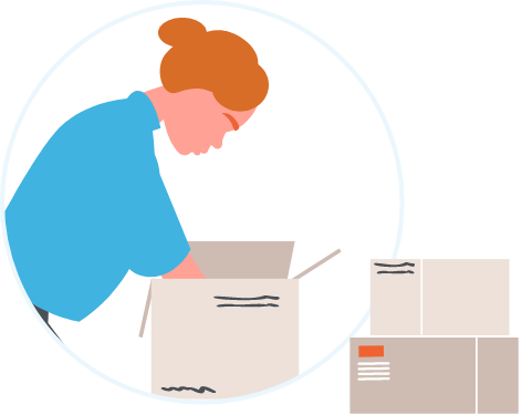 Woman moving boxes for a subscription business.