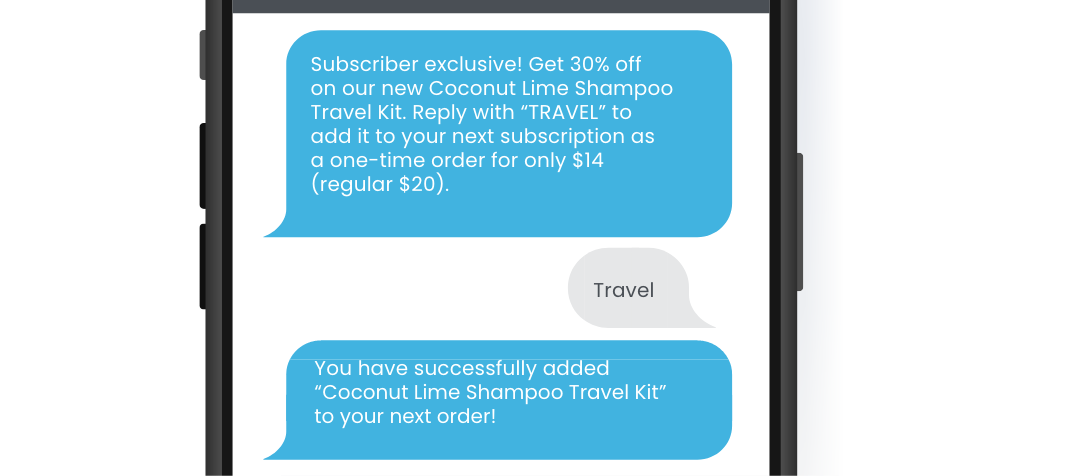 Subscription commerce SMS notification example.